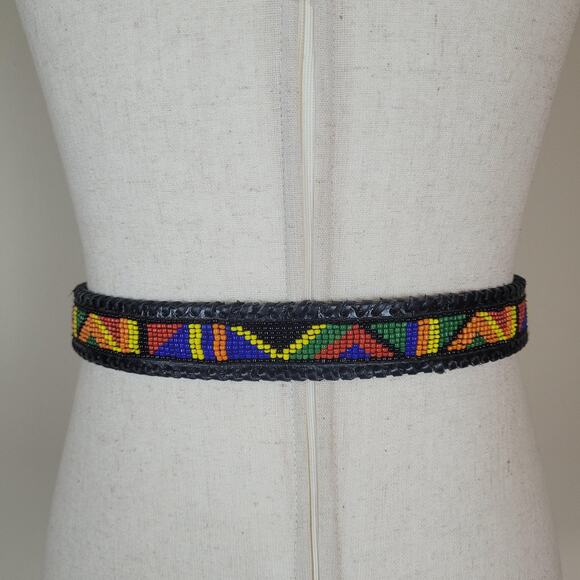 Gammon Shire Belt Med Black Leather Multicolor Beaded Western Boho Southwestern main image 6